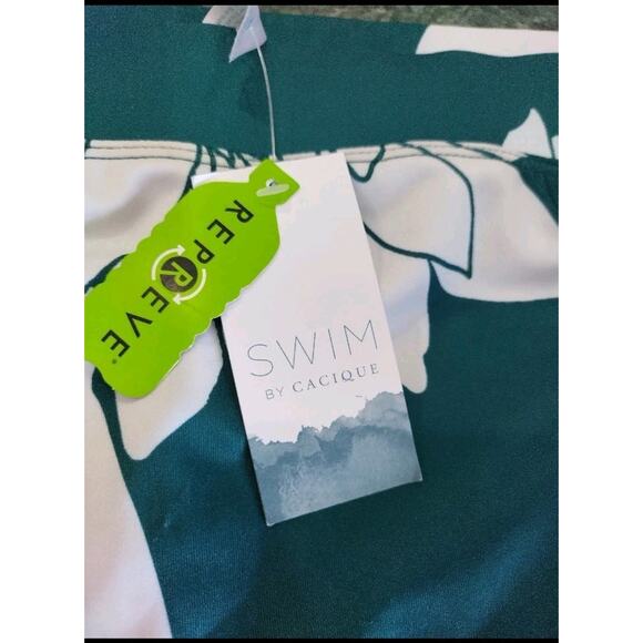 Lane Bryant Cacique Swim Size 36 6x teal & white tropical Brief Boy Short Bottom - Picture 2 of 6